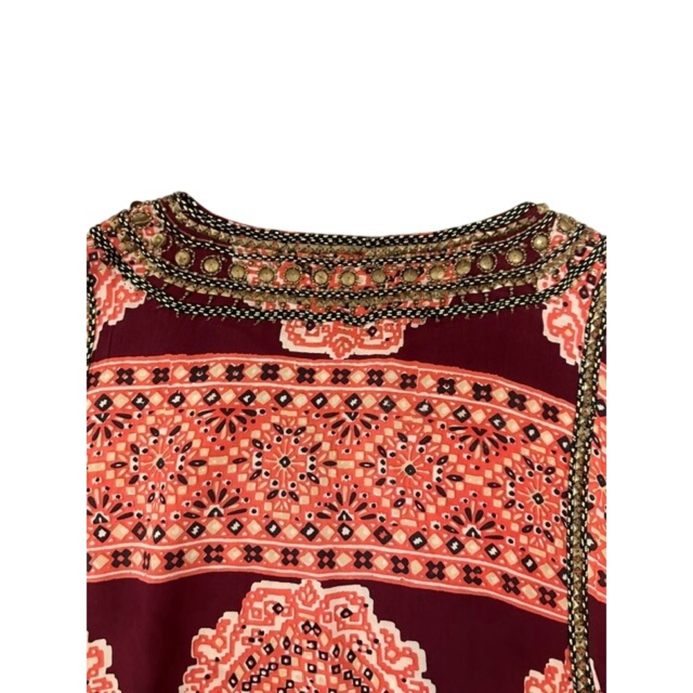 Calypso St Barth Silk Medallion Tunic Dress Orange Burgundy Studded Boho Medium - Picture 10 of 11